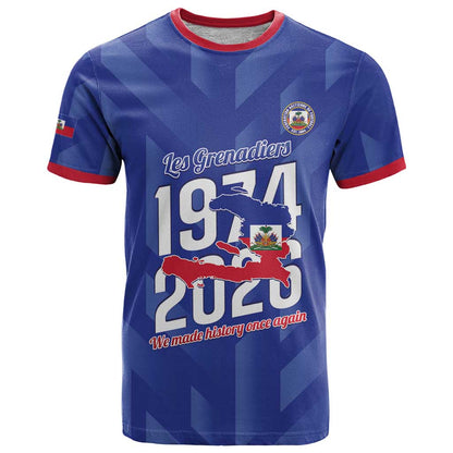 Personalized Haiti Football T-Shirt Les Grenadiers Made History Once Again Blue Color Graphic Tee