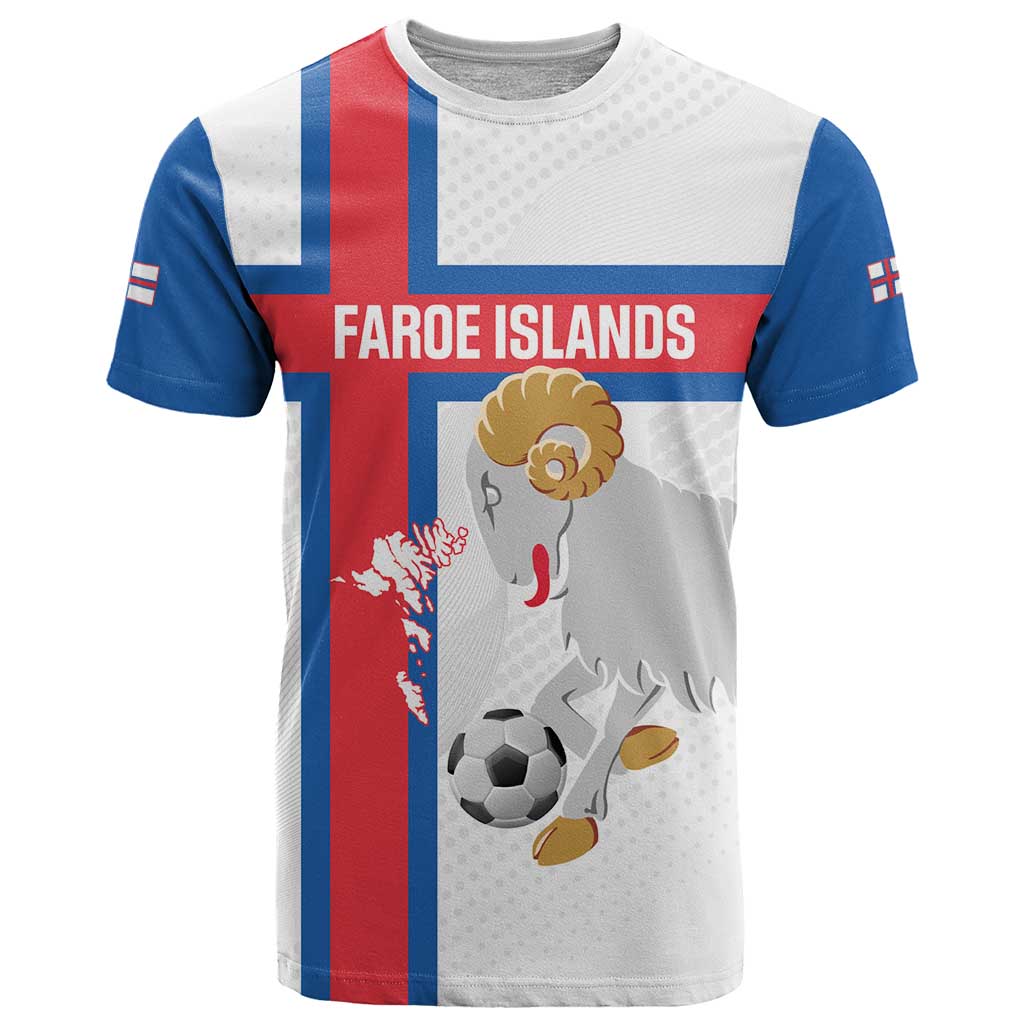 Custom Faroe Islands Football T-Shirt Coat Of Arms Flag Style Graphic Tee