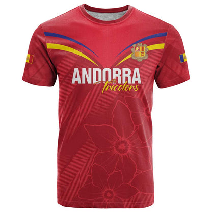 Custom Andorra Football T-Shirt Come On Tricolors Poet's Narcissus Graphic Tee