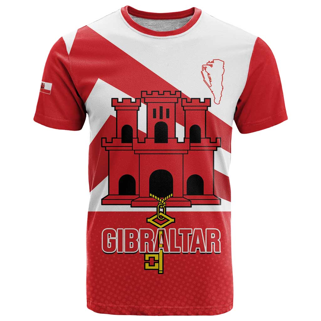 Custom Gibraltar Football T-Shirt Castle And Key Sporty Style Graphic Tee