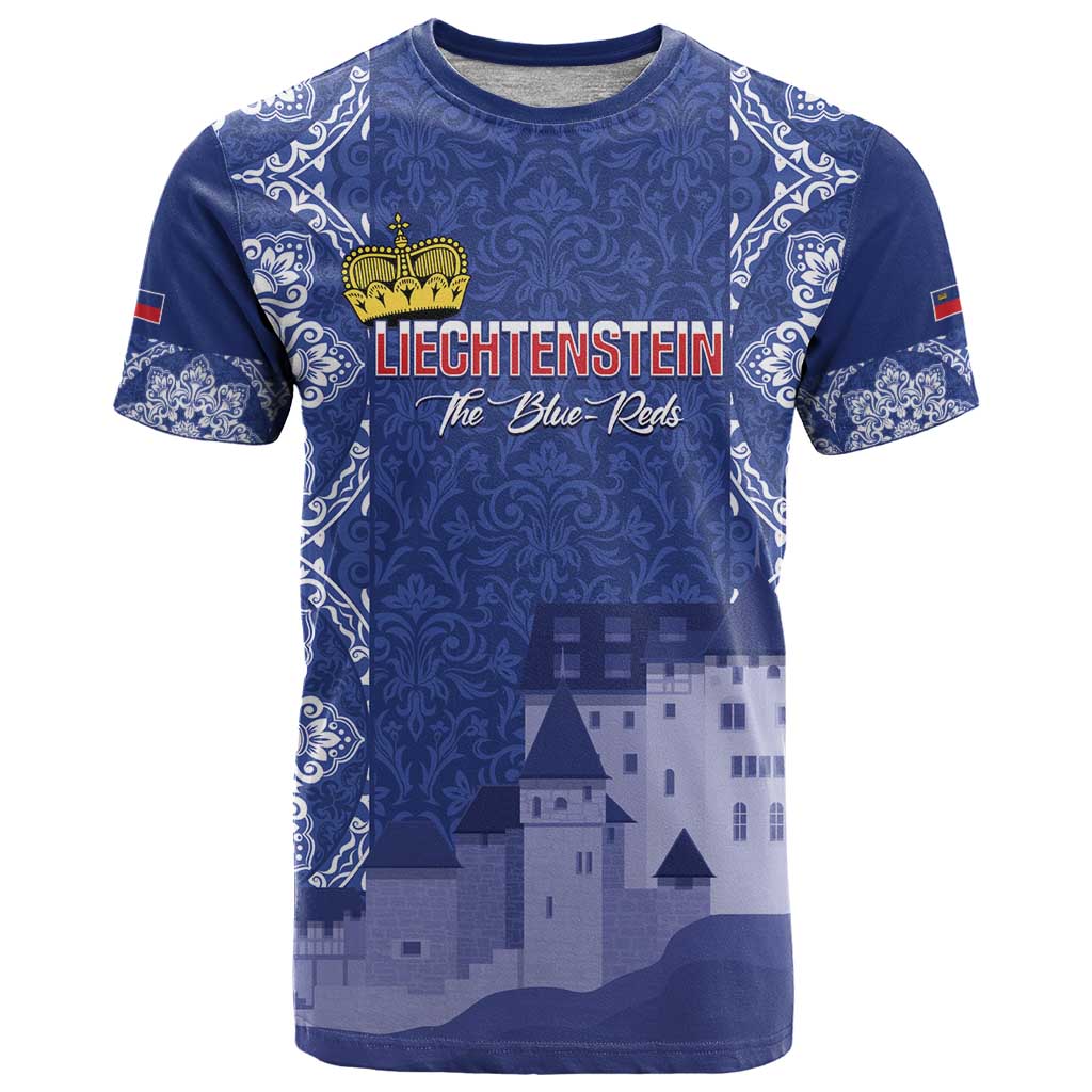 Custom Liechtenstein Football T-Shirt Go Blue-Reds Gutenberg Castle Graphic Tee