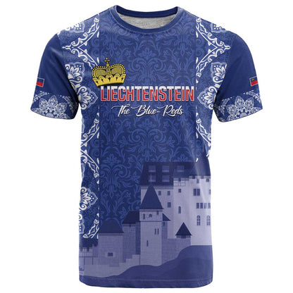 Custom Liechtenstein Football T-Shirt Go Blue-Reds Gutenberg Castle Graphic Tee