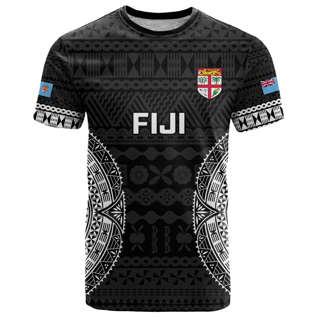 Custom Fiji Rugby T-Shirt Fijian Tapa Pattern World Cup Black Graphic Tee