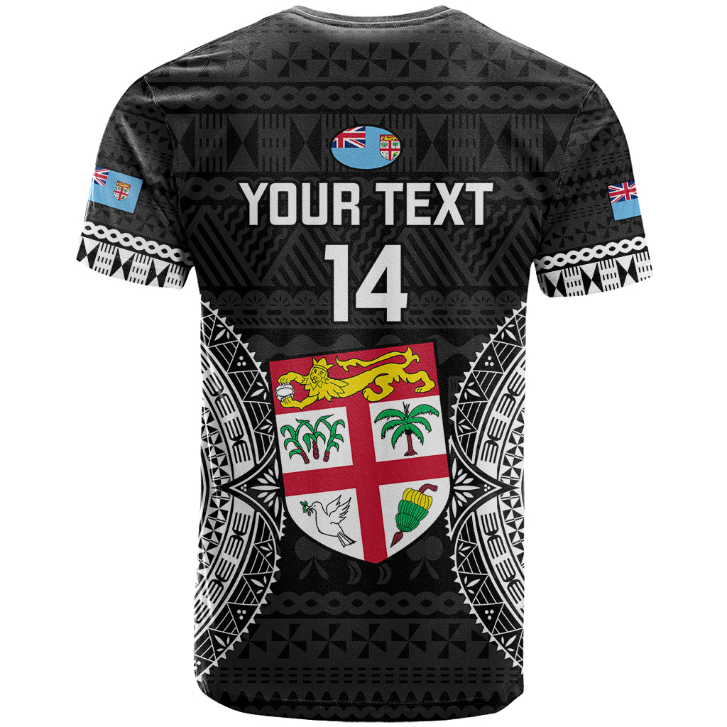 Custom Fiji Rugby T-Shirt Fijian Tapa Pattern World Cup Black Graphic Tee