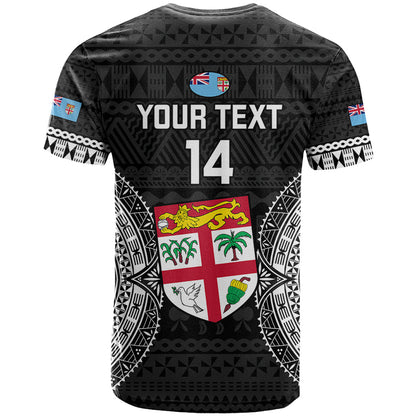 Custom Fiji Rugby T-Shirt Fijian Tapa Pattern World Cup Black Graphic Tee