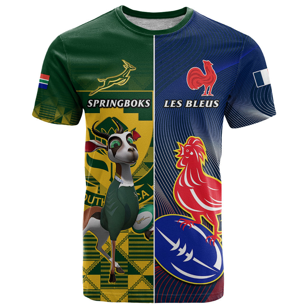 South Africa And France Rugby T-Shirt Springboks With Les Bleus Together World Cup Graphic Tee