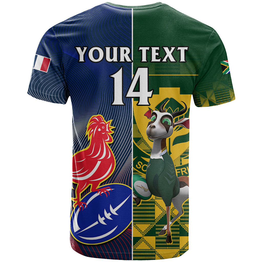 Custom South Africa And France Rugby T-Shirt Springboks With Les Bleus Together World Cup Graphic Tee