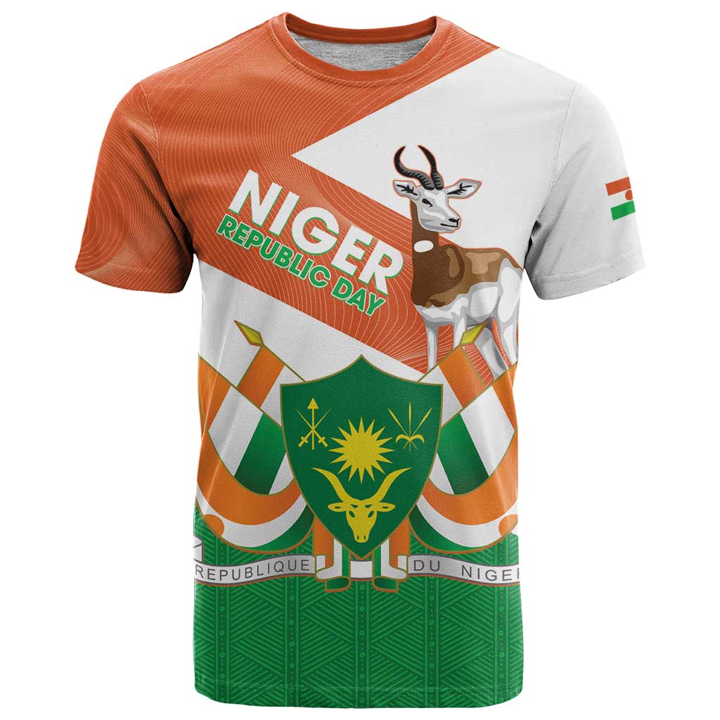 Niger Republic Day T-Shirt Coat Of Arms With Dama Gazelle Graphic Tee