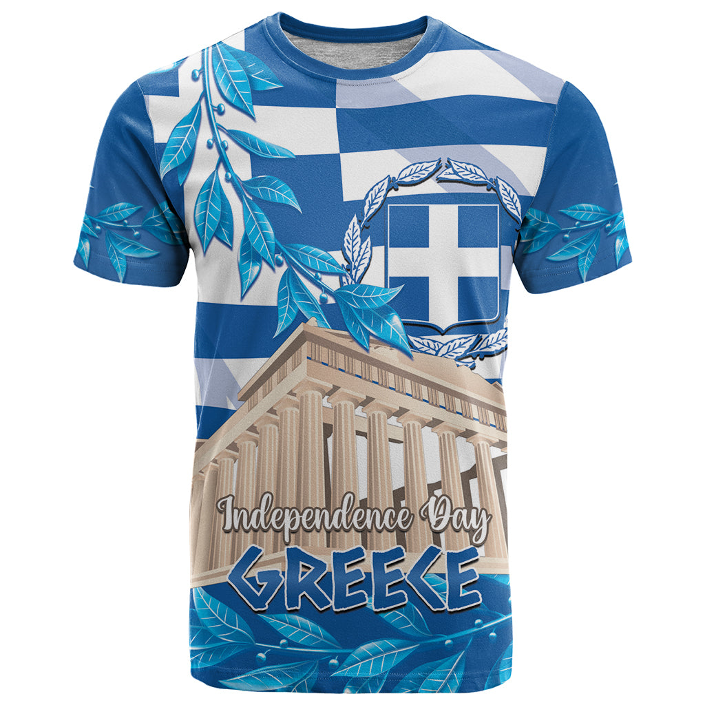 Personalised Greece Independence Day T-Shirt Acropolis Mix Laurel Branch Graphic Tee