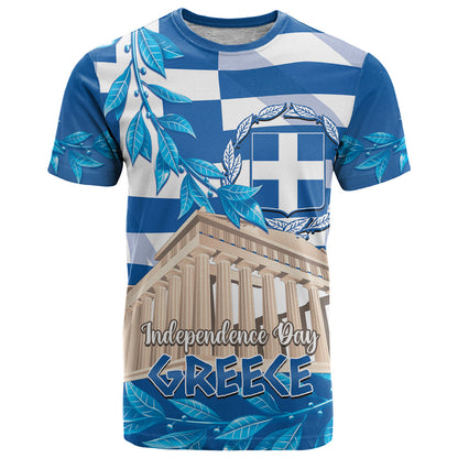 Personalised Greece Independence Day T-Shirt Acropolis Mix Laurel Branch Graphic Tee