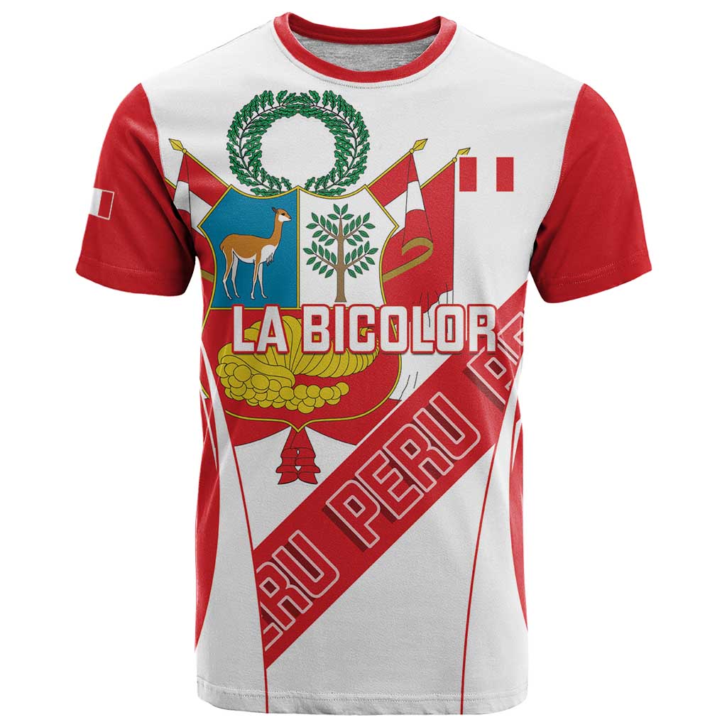 Custom Peru Football T-Shirt La Bicolor Coat Of Arms Style Graphic Tee