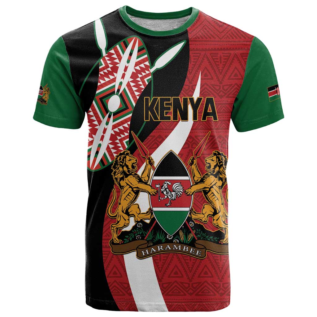 Custom Kenya Football T-Shirt Maasai Shield Coat Of Arms Style Graphic Tee