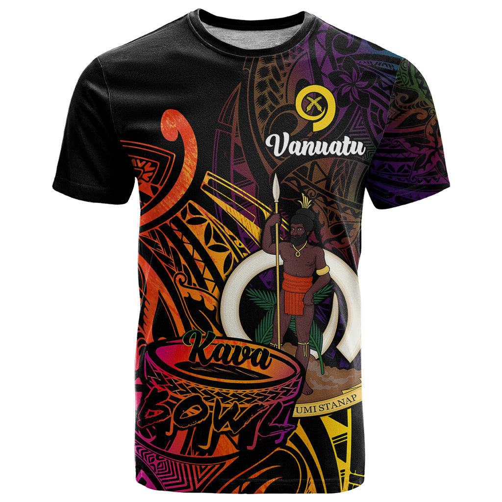 Custom Vanuatu T-Shirt Kava Bowl Mix Polynesian Gradient Style Graphic Tee