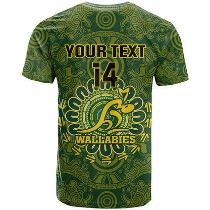 Personalised Australia Rugby T-Shirt Wallabies Go Champions Indigenous Art Graphic Tee