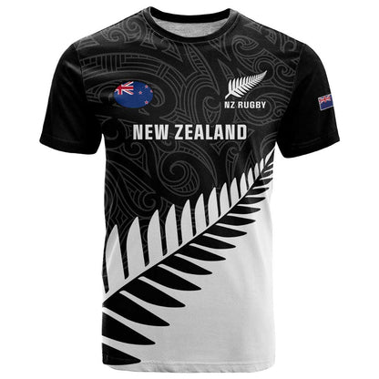 Personalised New Zealand Silver Fern Rugby T-Shirt All Black Go Champions Maori Pattern Graphic Tee