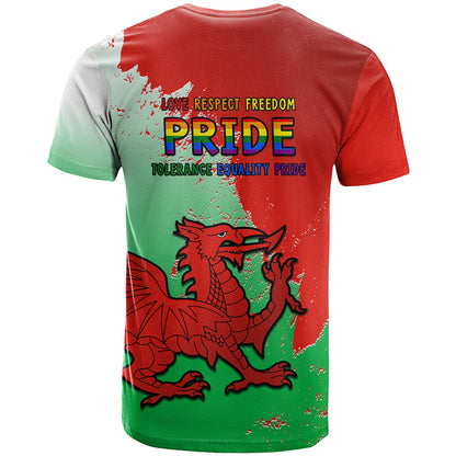 Pride Cymru T-Shirt Wales LGBT With Welsh Red Dragon Graphic Tee