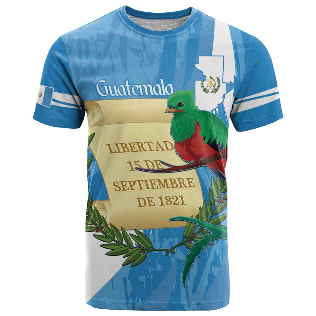 Guatemala Independence Day T-Shirt Coat Of Arms With Resplendent Quetzal Grunge Style Graphic Tee