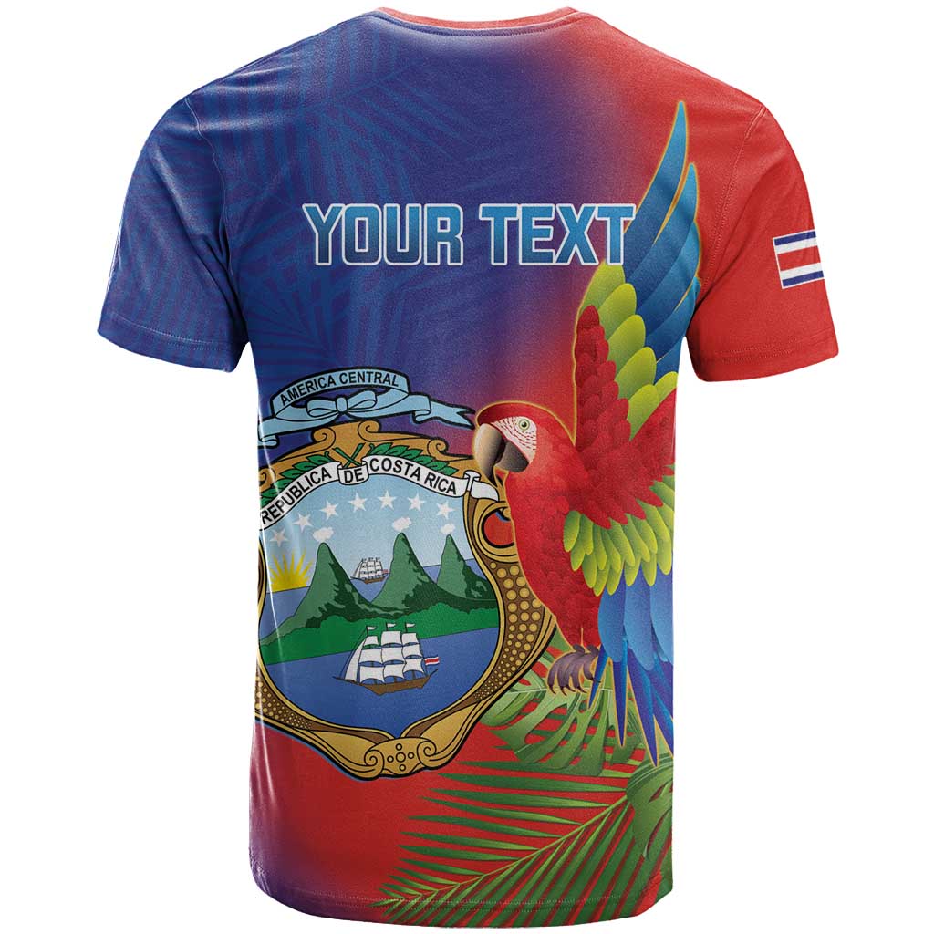 Personalized Costa Rica Independence Day T-Shirt Scarlet Macaw Parrot With Coat Of Arms Graphic Tee