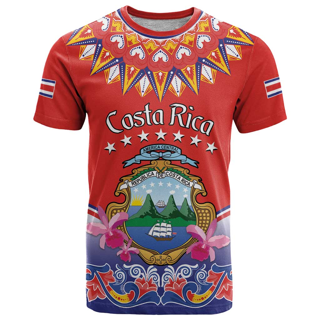 Personalized Costa Rica Independence Day T-Shirt Guaria Morada With Folk Pattern Graphic Tee