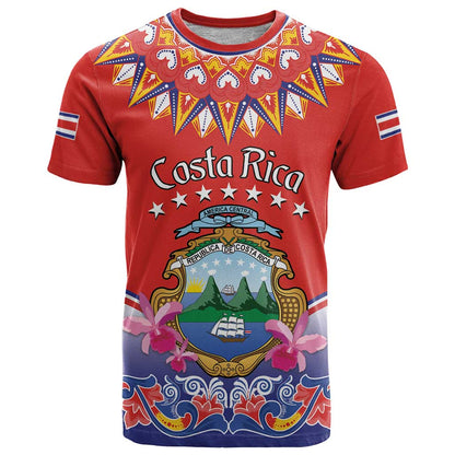 Personalized Costa Rica Independence Day T-Shirt Guaria Morada With Folk Pattern Graphic Tee