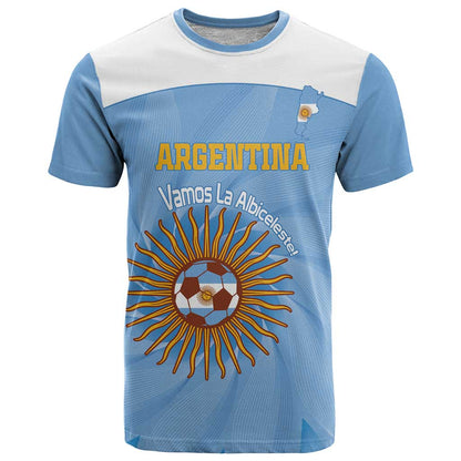 Custom Argentina Football T-Shirt Vamos La Albiceleste Blue Version Graphic Tee