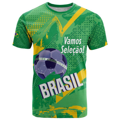 Custom Brazil Football T-Shirt Vamos Selecao Brushes Style Graphic Tee