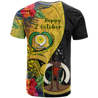 Vanuatu Torba Day T-Shirt Coat Of Arms Mix Tropical Flowers Graphic Tee