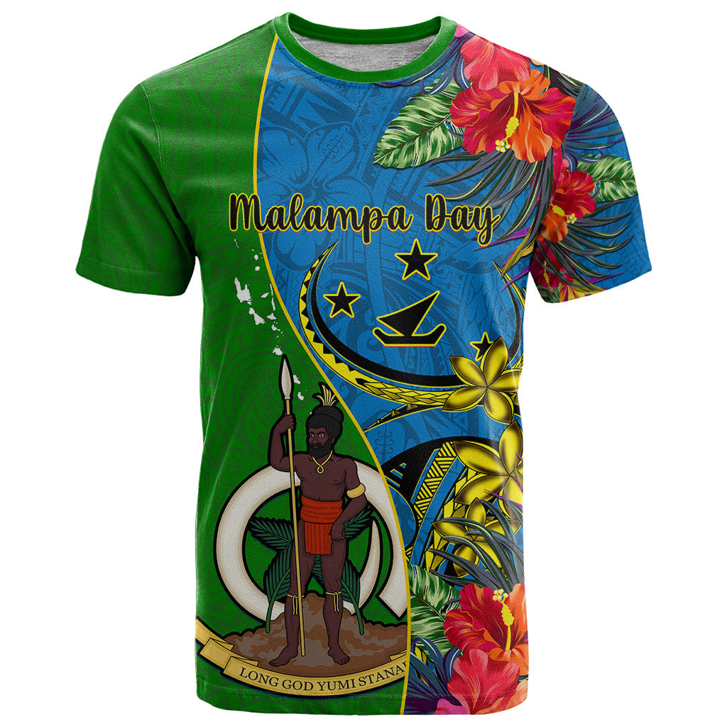 Vanuatu Malampa Day T-Shirt Coat Of Arms Mix Tropical Flowers Graphic Tee