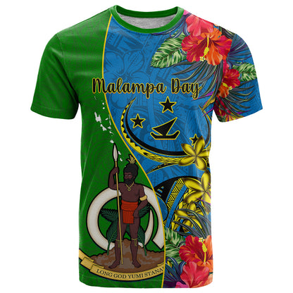 Vanuatu Malampa Day T-Shirt Coat Of Arms Mix Tropical Flowers Graphic Tee