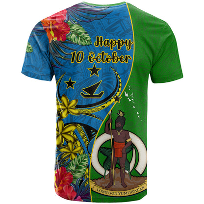Vanuatu Malampa Day T-Shirt Coat Of Arms Mix Tropical Flowers Graphic Tee