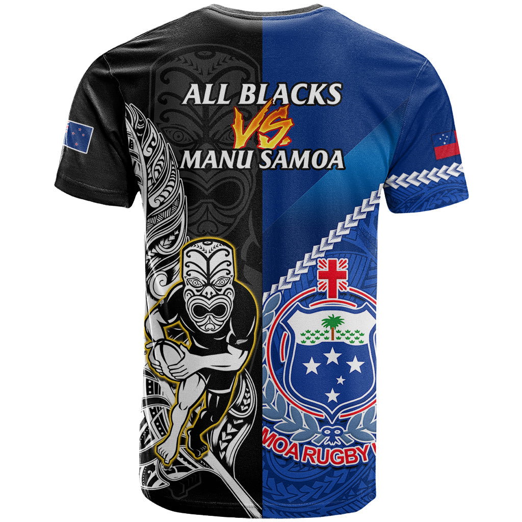New Zealand And Samoa Rugby T-Shirt All Black Tiki Fern Mix Manu Samoa World Cup Graphic Tee