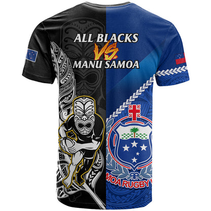New Zealand And Samoa Rugby T-Shirt All Black Tiki Fern Mix Manu Samoa World Cup Graphic Tee