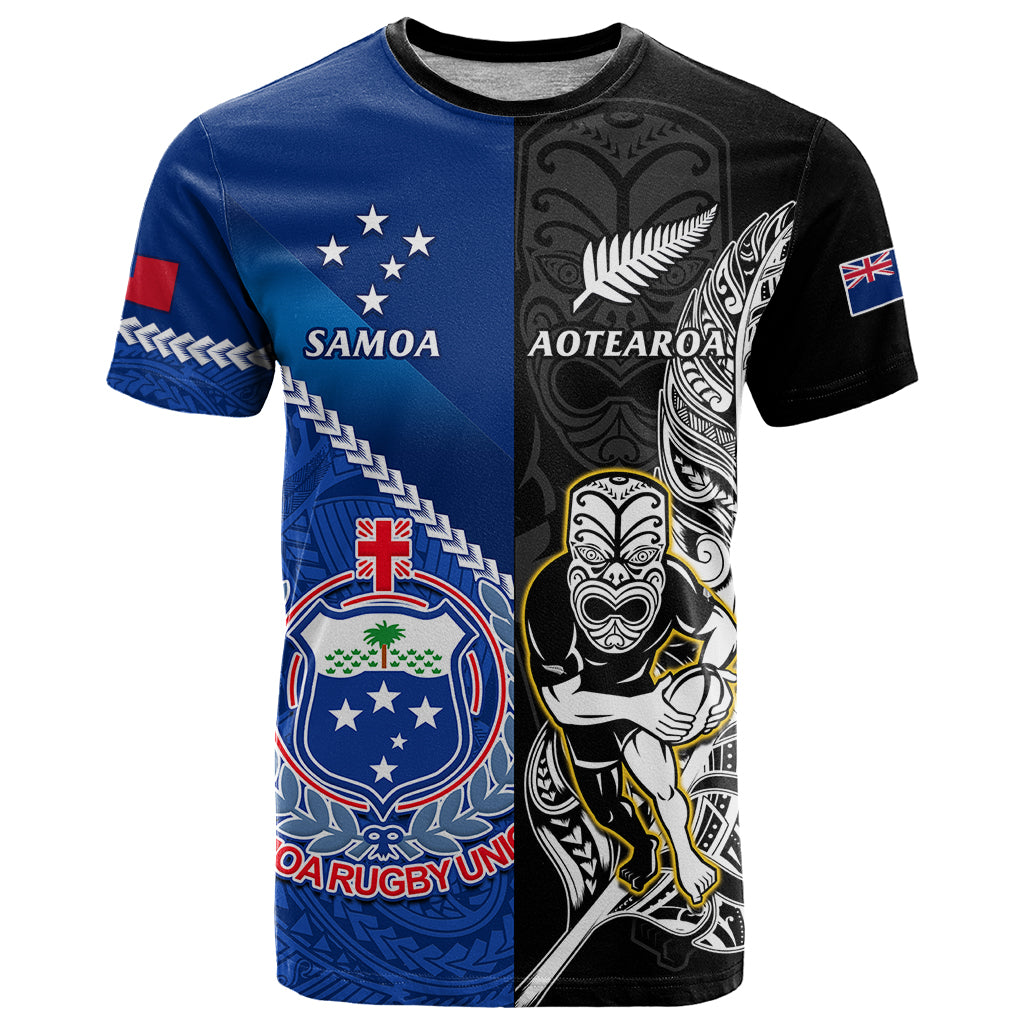 Custom New Zealand And Samoa Rugby T-Shirt All Black Tiki Fern Mix Manu Samoa World Cup Graphic Tee