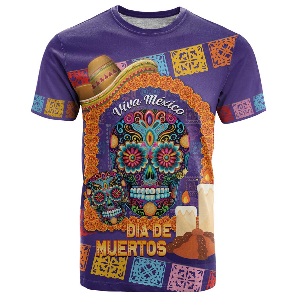 Mexico Day Of The Dead T-Shirt Sombrero Sugar Skull Marigold Pan De Muerto Graphic Tee