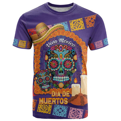 Mexico Day Of The Dead T-Shirt Sombrero Sugar Skull Marigold Pan De Muerto Graphic Tee