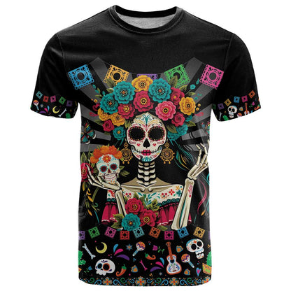 Mexican La Catrina T-Shirt Viva Mexico Dia De Muertos Graphic Tee