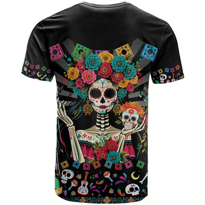 Mexican La Catrina T-Shirt Viva Mexico Dia De Muertos Graphic Tee