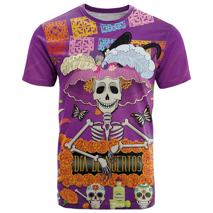 Dia De Muertos Mexico T-Shirt La Calavera Catrina Graphic Tee
