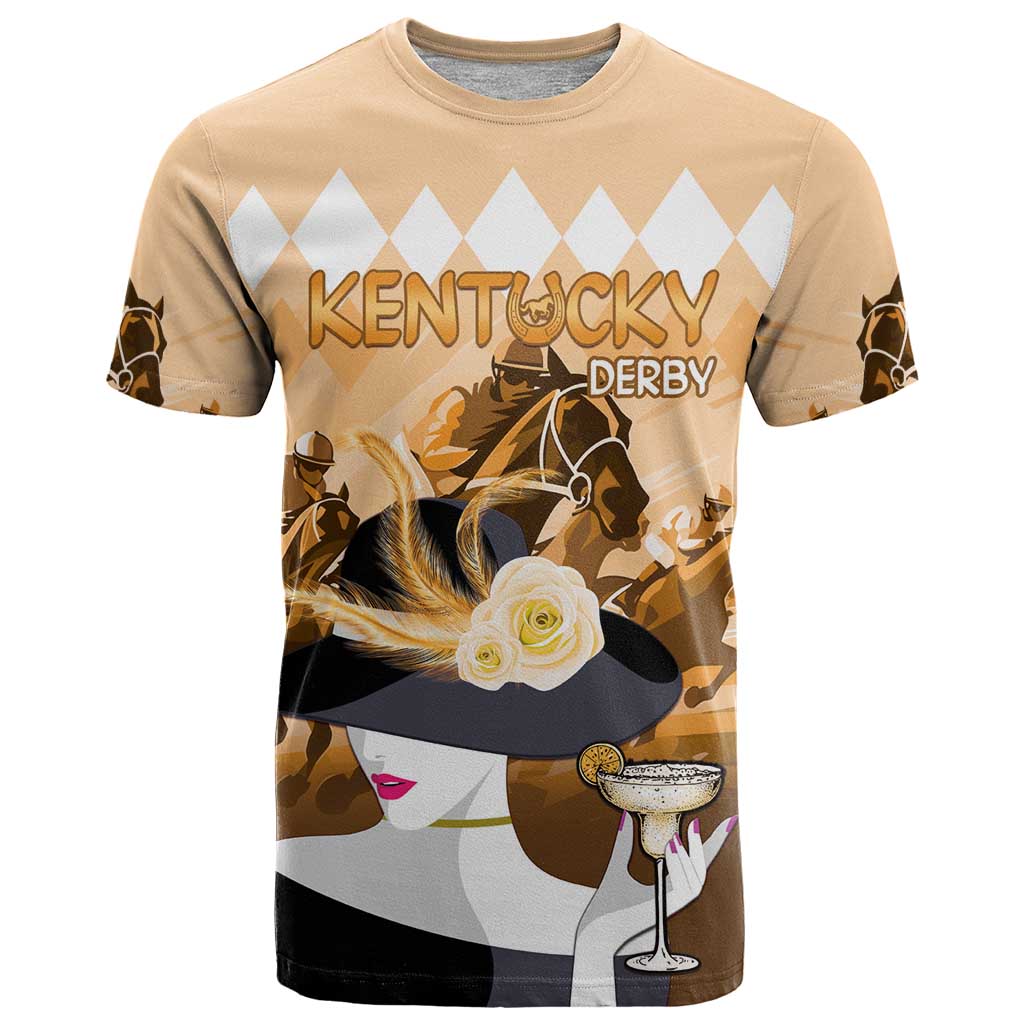 Kentucky Horse Racing T-Shirt Derby Mint Julep Girl - Gold Pastel Graphic Tee