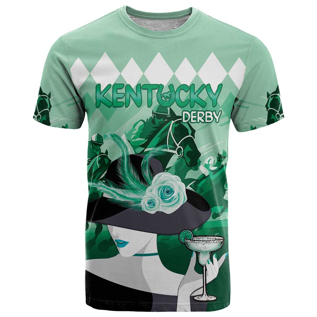 Kentucky Horse Racing T-Shirt Derby Mint Julep Girl - Green Pastel Graphic Tee