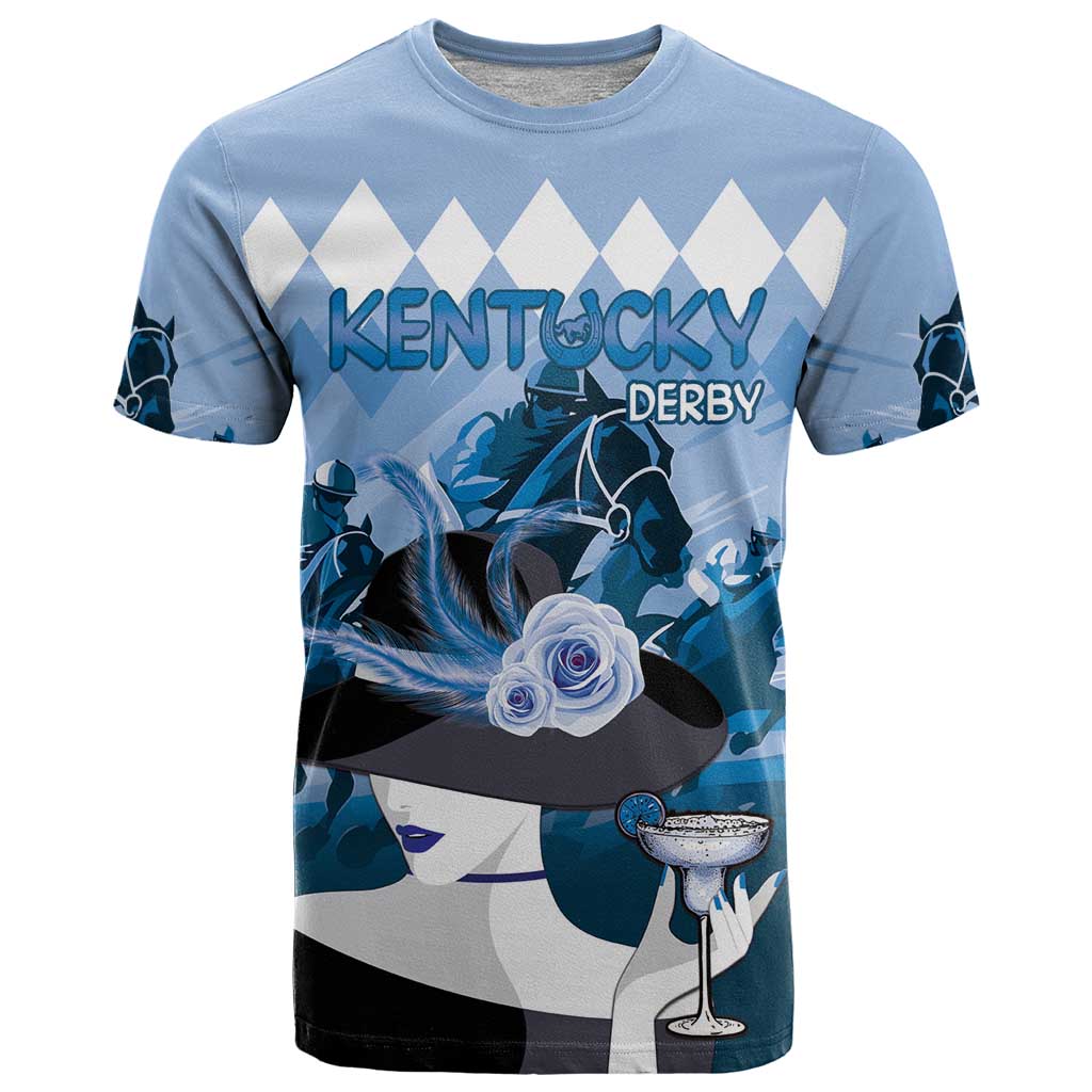 Kentucky Horse Racing T-Shirt Derby Mint Julep Girl - Blue Pastel Graphic Tee