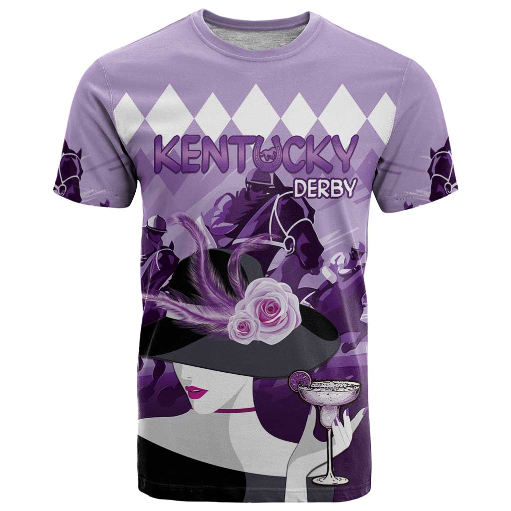 Kentucky Horse Racing T-Shirt Derby Mint Julep Girl - Purple Pastel Graphic Tee