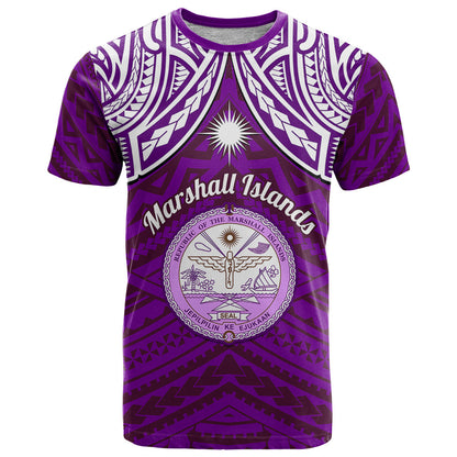 Personalised Marshall Islands T-Shirt Purple Polynesian Tribal Mix Coat Of Arms Graphic Tee