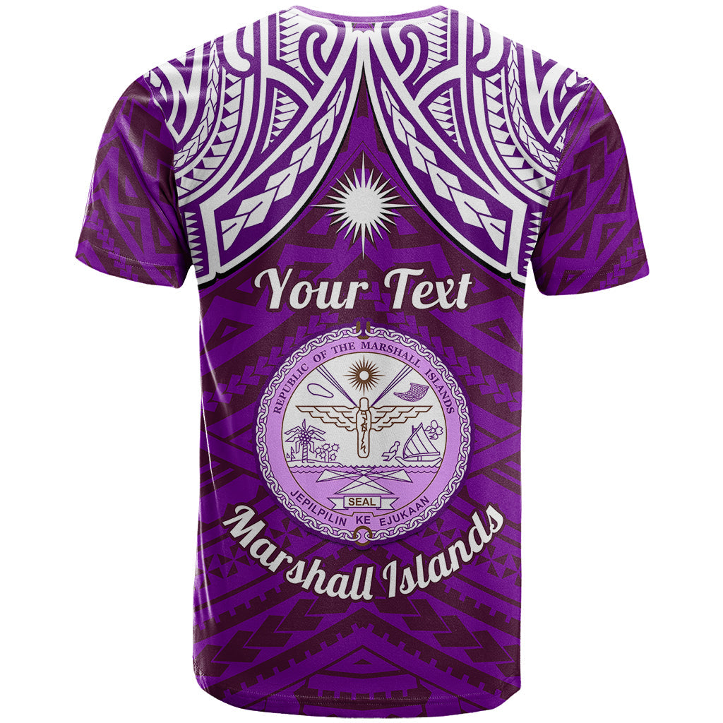 Personalised Marshall Islands T-Shirt Purple Polynesian Tribal Mix Coat Of Arms Graphic Tee