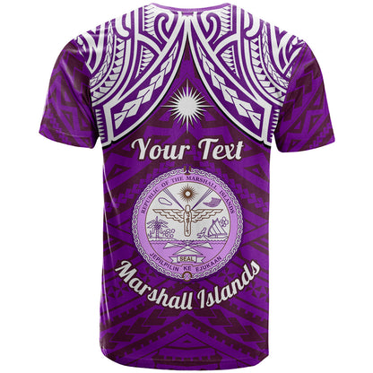Personalised Marshall Islands T-Shirt Purple Polynesian Tribal Mix Coat Of Arms Graphic Tee