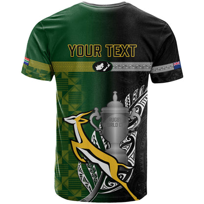 Personalised New Zealand and South Africa Rugby T-Shirt World Cup Final All Black Springboks Together Graphic Tee