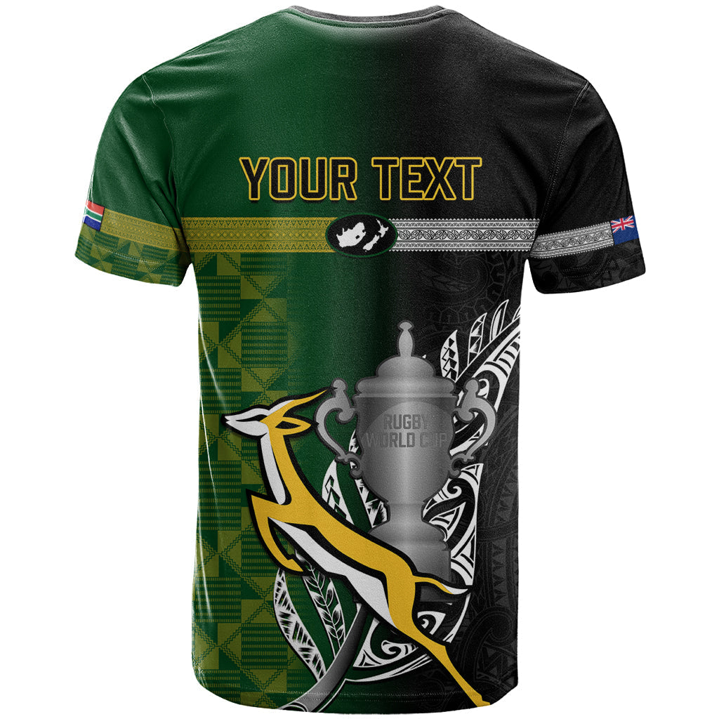 Personalised New Zealand and South Africa Rugby T-Shirt World Cup Final All Black With Springboks Graphic Tee