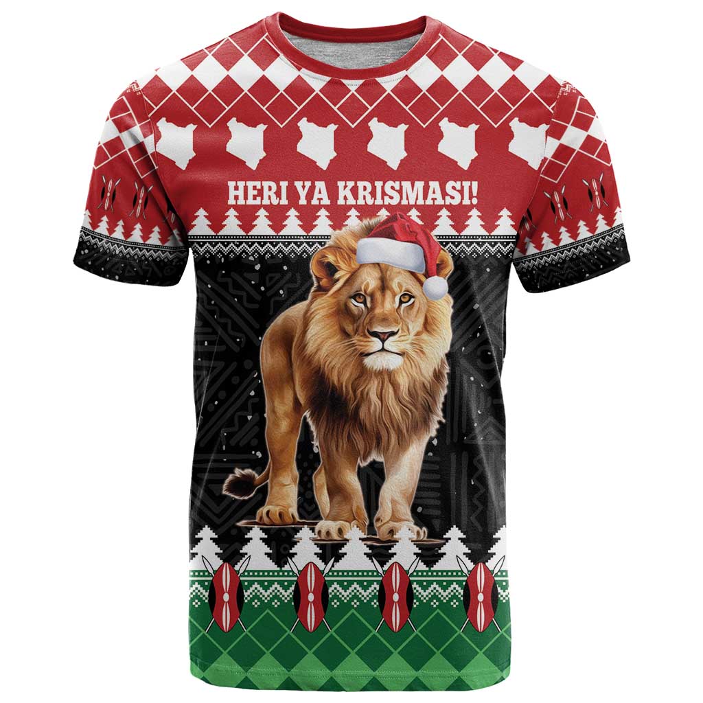 Personalized Kenya Christmas T-Shirt Lion Santa - Heri Ya Krismasi! Graphic Tee