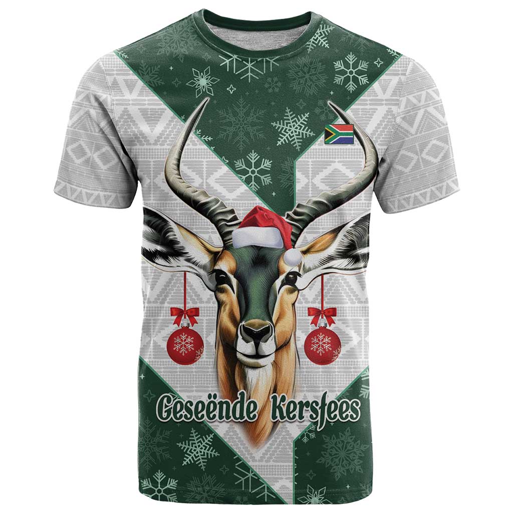 South Africa Springboks Christmas T-Shirt Bokke Santa - Geseende Kersfees Graphic Tee