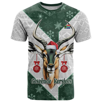 South Africa Springboks Christmas T-Shirt Bokke Santa - Geseende Kersfees Graphic Tee